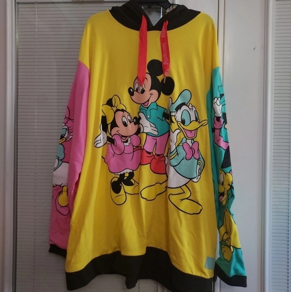 Loungefly Disney 100 Mickey & Friends Classic Color Block Hoodie Unisex L NWOT. - Picture 3 of 13